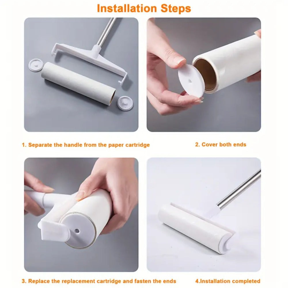 Pet Hair Removal Set 4 Piece Extendable Mop Brush with 3 Sticky Roller Refill Rolls for Floor Sofa Carpet Furniture Lint Roller Mop Combo for Dog Cat Hair Cleaning Home Use