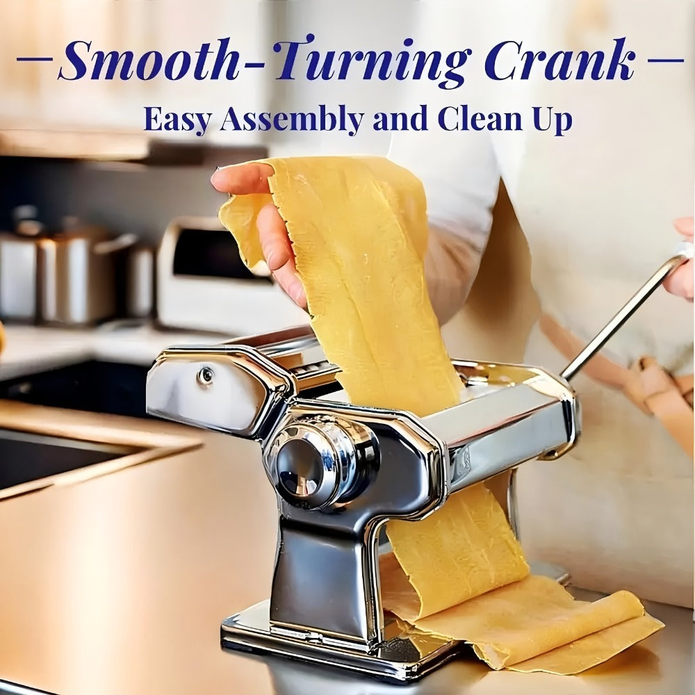 Pasta Machine with 8 Adjustable Thickness Settings, 2-in-1 Stainless Steel Manual Pasta Maker with Roller & Cutter, Homemade Noodle Maker for Spaghetti Fettuccine Lasagna Dumpling Wrappers