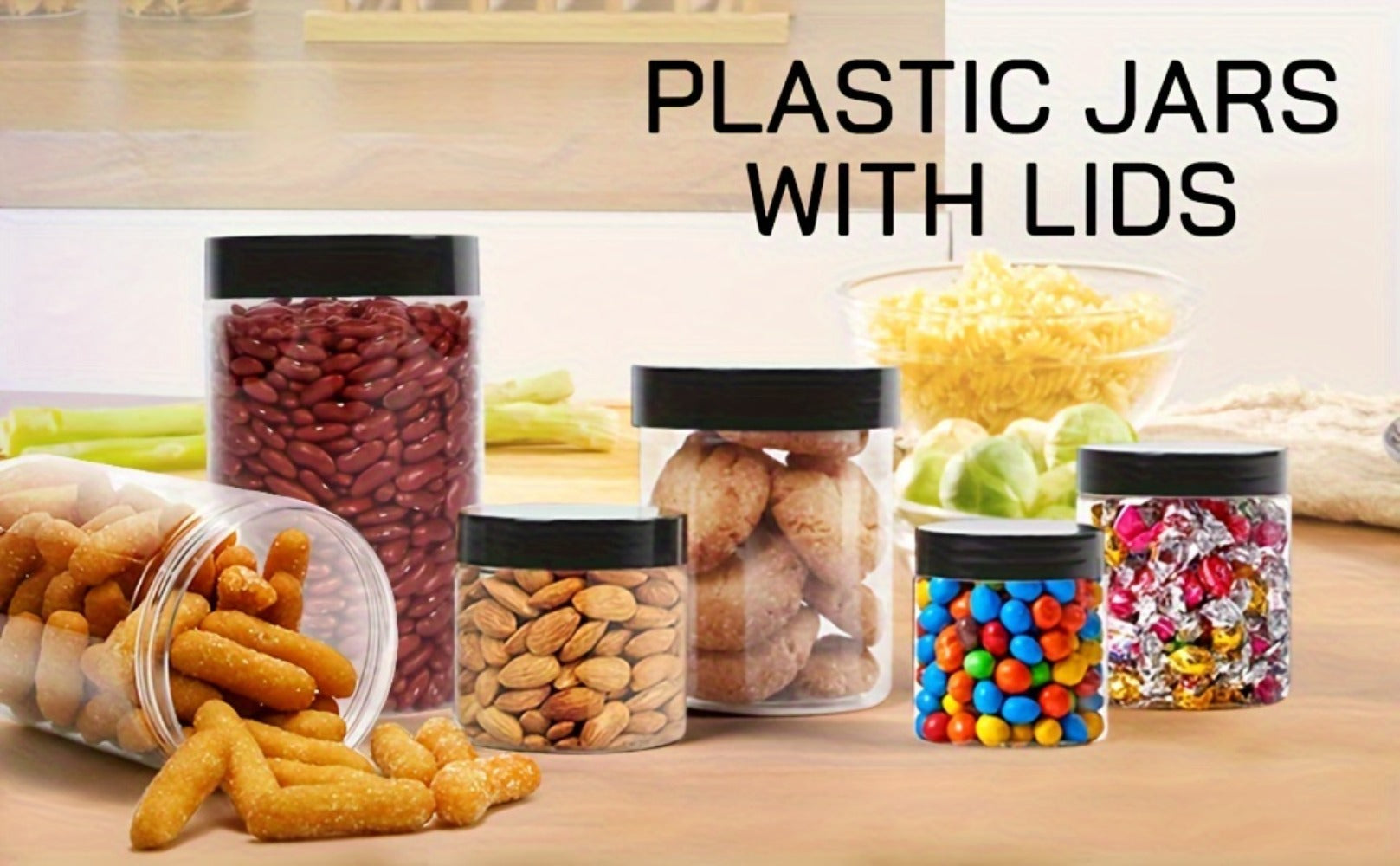 Clear Plastic Jars with Lids 4oz Set of 12 - Leakproof Food Storage Containers with Black Lids for Spice, Honey, Candy, Slime