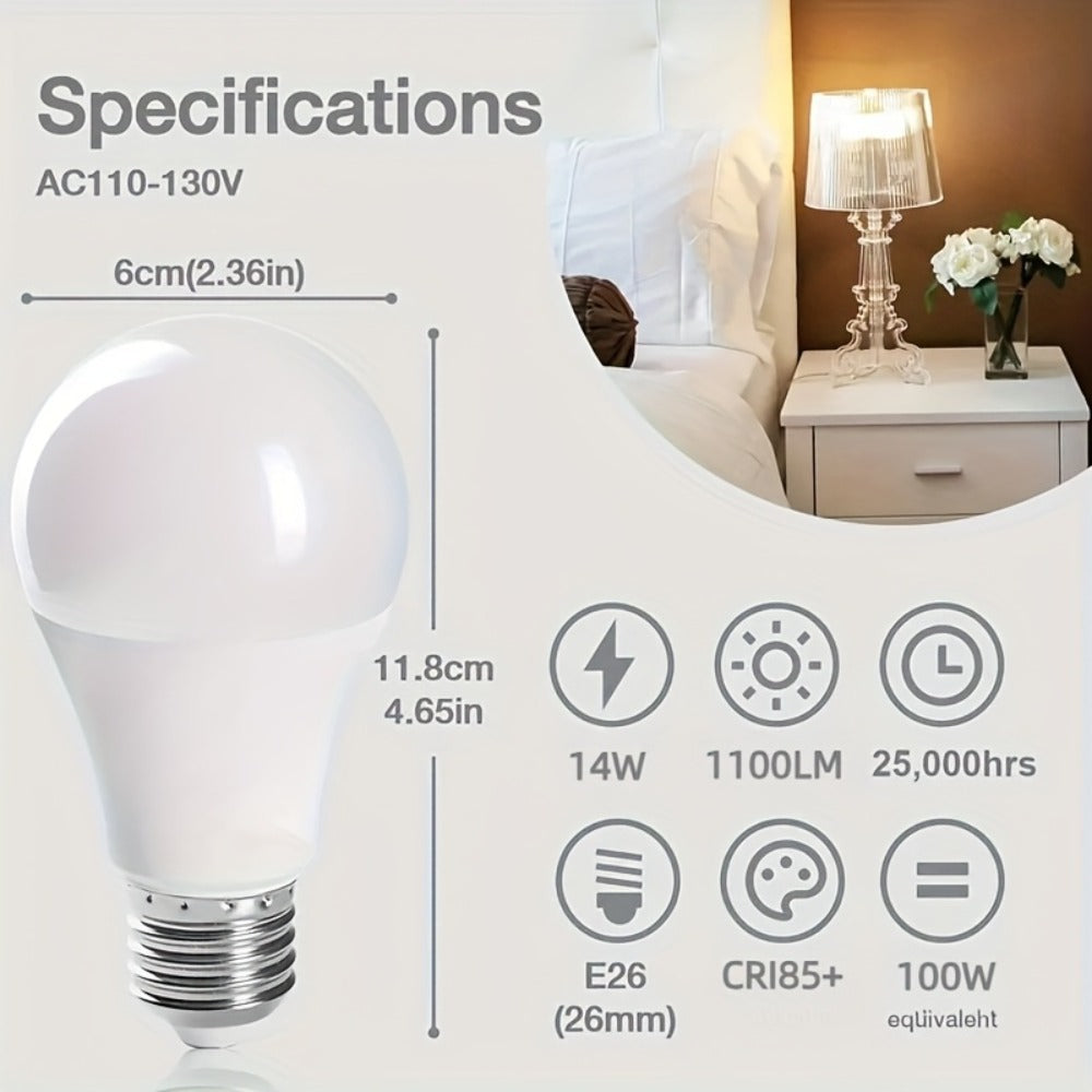 A19 LED Light Bulb 14W 1100 Lumens 4500K Daylight White 85+ CRI Non-Dimmable ¨C E26 Base No Flicker High Brightness Bulb for Home Bedroom Office Kitchen Living Room Lamp, 6 Pack