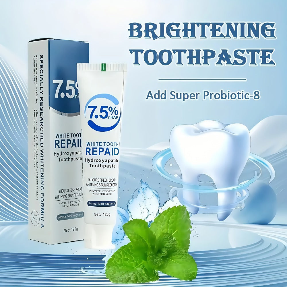 Hydroxyapatite Whitening Toothpaste 6 Pack - 7.5% Nano Deep Cleaning Gentle Non-Irritating Mint Fresh Breath Toothpaste for Sensitive Teeth, Daily Oral Care, Family & Travel Set