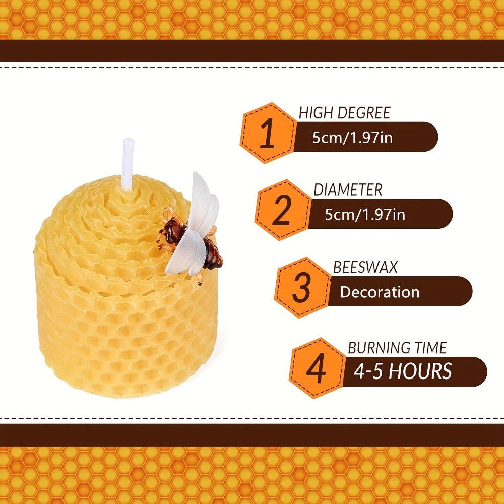 Beeswax Candles Set - Natural Pure Beeswax Votive Candles with Bee Decorations, Handcrafted from Beekeepers, Set of 6 or 12, Honey Scented Candle Gift for Home Decor, Weddings, Holidays & Gifting