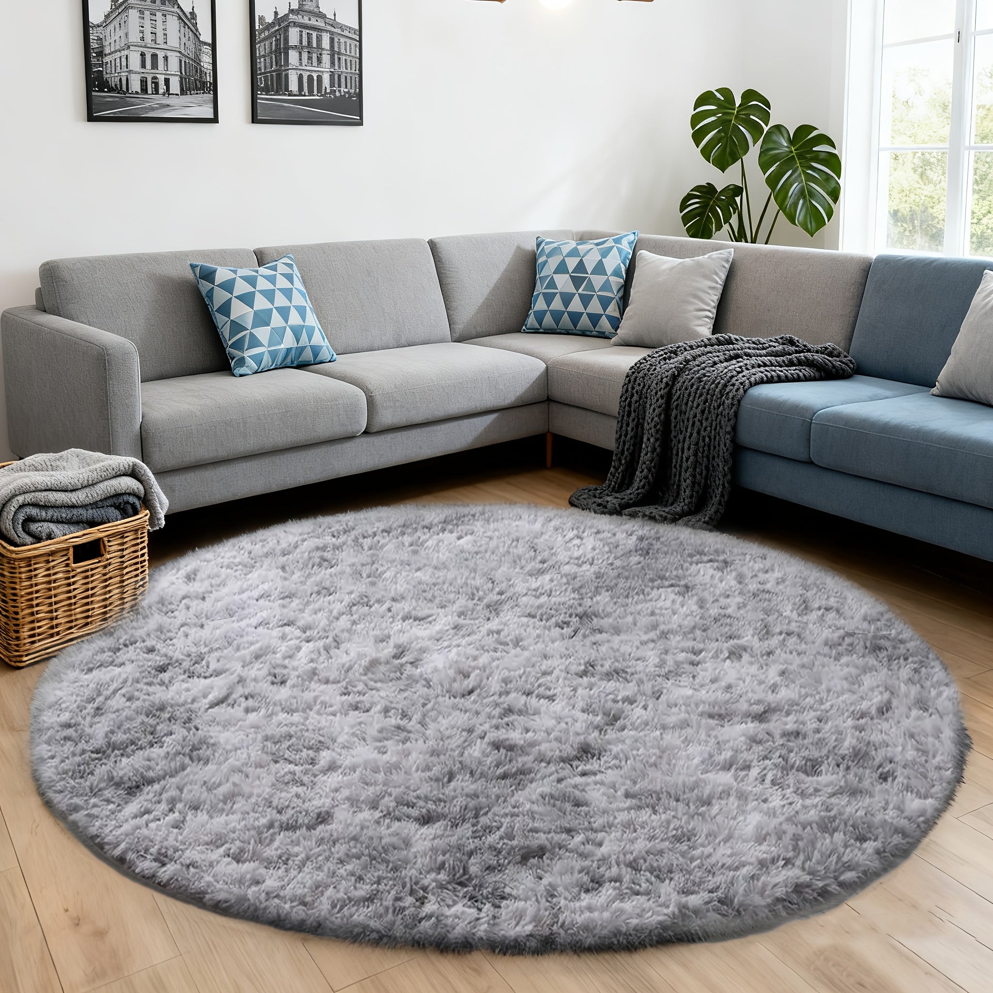 Round Area Rug Soft Shaggy Plush Circle Rug Non-Slip Indoor Floor Mat for Living Room Bedroom Dorm Tie Dye Rainbow Multi-Color Multi-Size