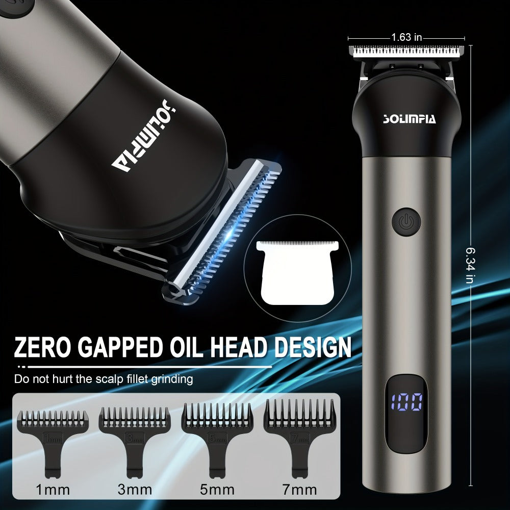 7-in-1 Hair Clipper Grooming Kit for Men Professional Cordless Barber Trimmer Set Beard Nose Body Hair USB Rechargeable 9 Guide Combs Self-Sharpening Blade Home Barber Kit Black