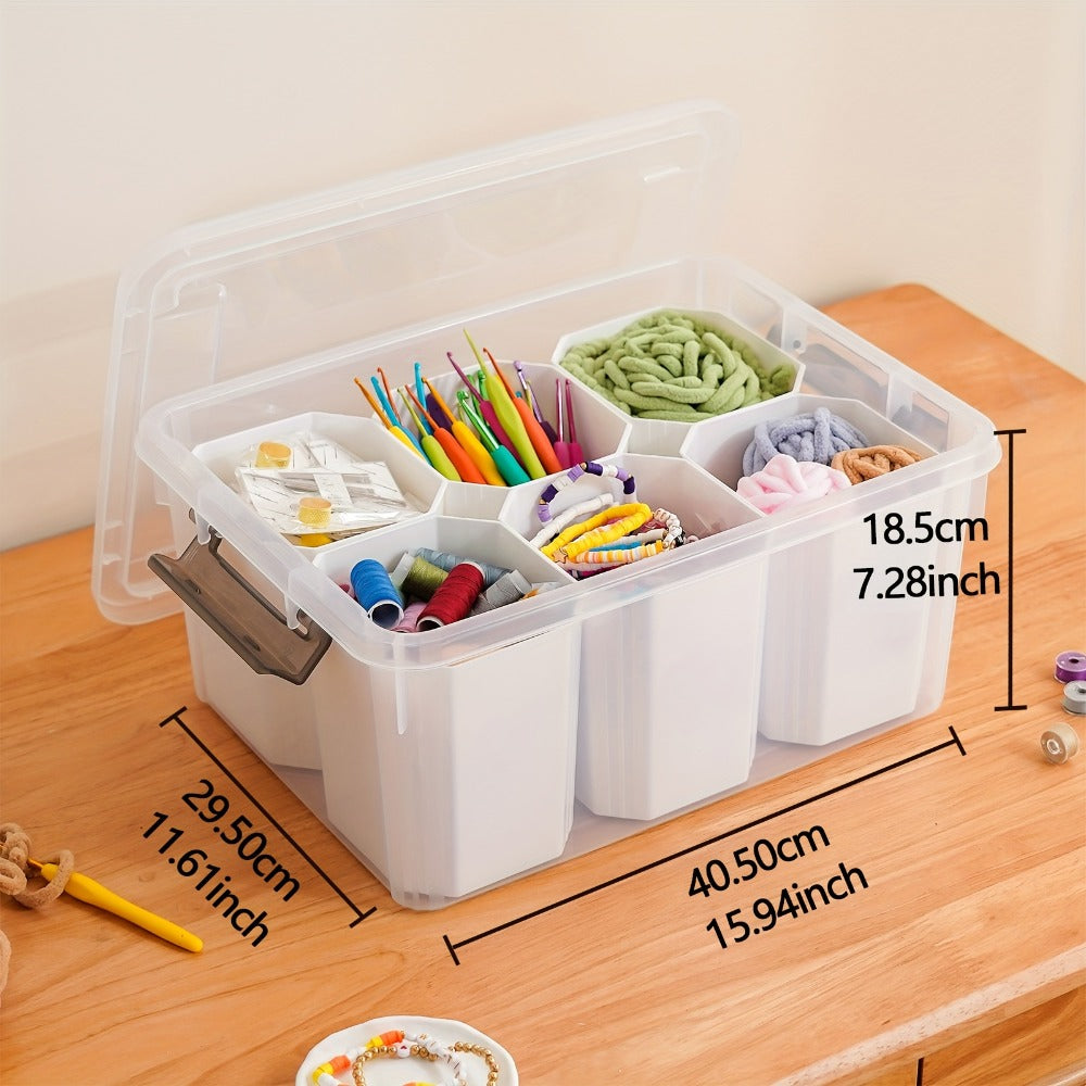 Clear Storage Box with Lid 17Qt 6 Divider Inserts Stackable Desktop Organizer for Craft Jewelry Stationery Tools Office Home
