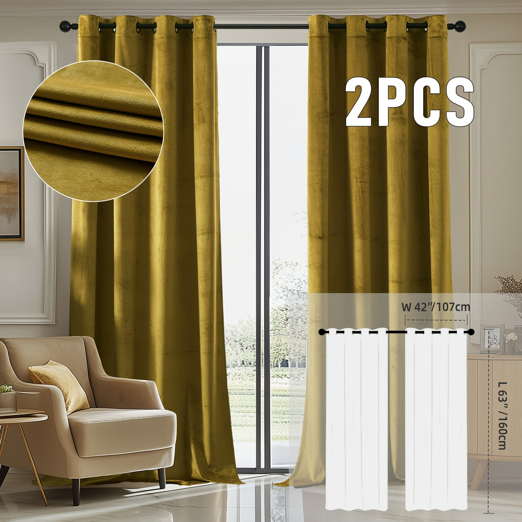 Velvet Room Darkening Curtains 2 Panels | Grommet Top Thermal Insulated Soundproof Blackout Curtains for Living Room Bedroom, Soft Solid Color Vintage Window Drapes