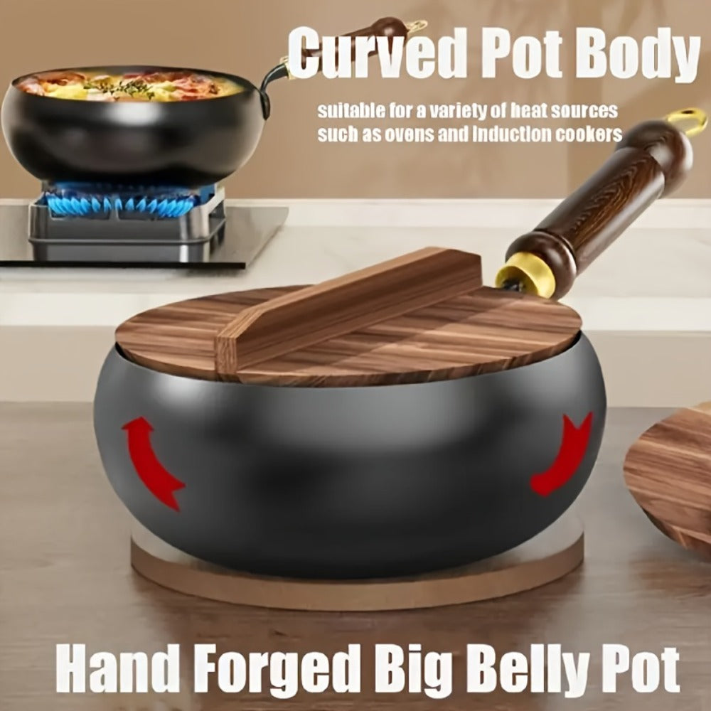 Cast Iron Wok 9.45 Inch Japanese Uncoated Iron Frying Pan Round Bottom Stir Fry Pan with Lid for Gas Stove Induction Cooker Seasoned Cookware for Home Kitchen