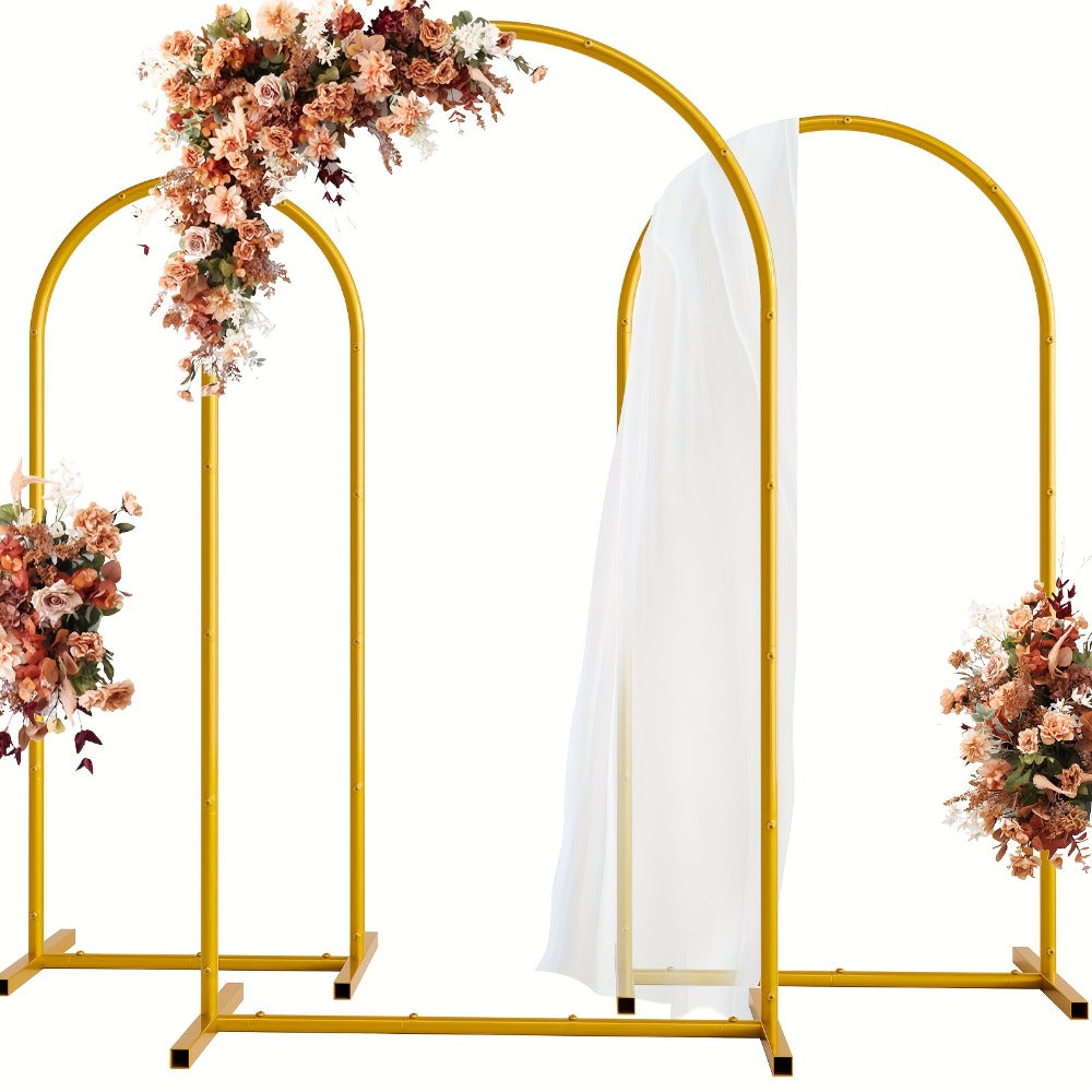 Metal Arch Backdrop Stand Set of 3 (7.2ft/6.6ft/6ft) + 7 Balloon Clips - Wedding Arch Frame for Birthday Party, Graduation, Ceremony, Thanksgiving & Halloween Decoration