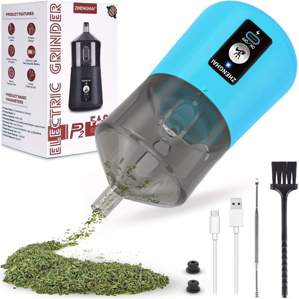 Electric Herb Grinder 150W USB-C Rechargeable - Dual Mode Pulse & Auto, Fast Grinding Dry Spices & Herbs, Compact Portable with Cleaning Brush | 6 Colors