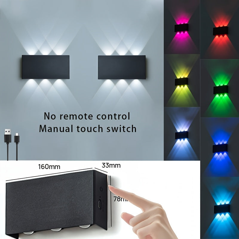 RGB Wall Light 2 Pack Battery Powered - Seven Color Gradient Dimming Night Light with Touch Switch | Festive Atmosphere Lamp for Bedroom, Hallway & Living Room Decoration