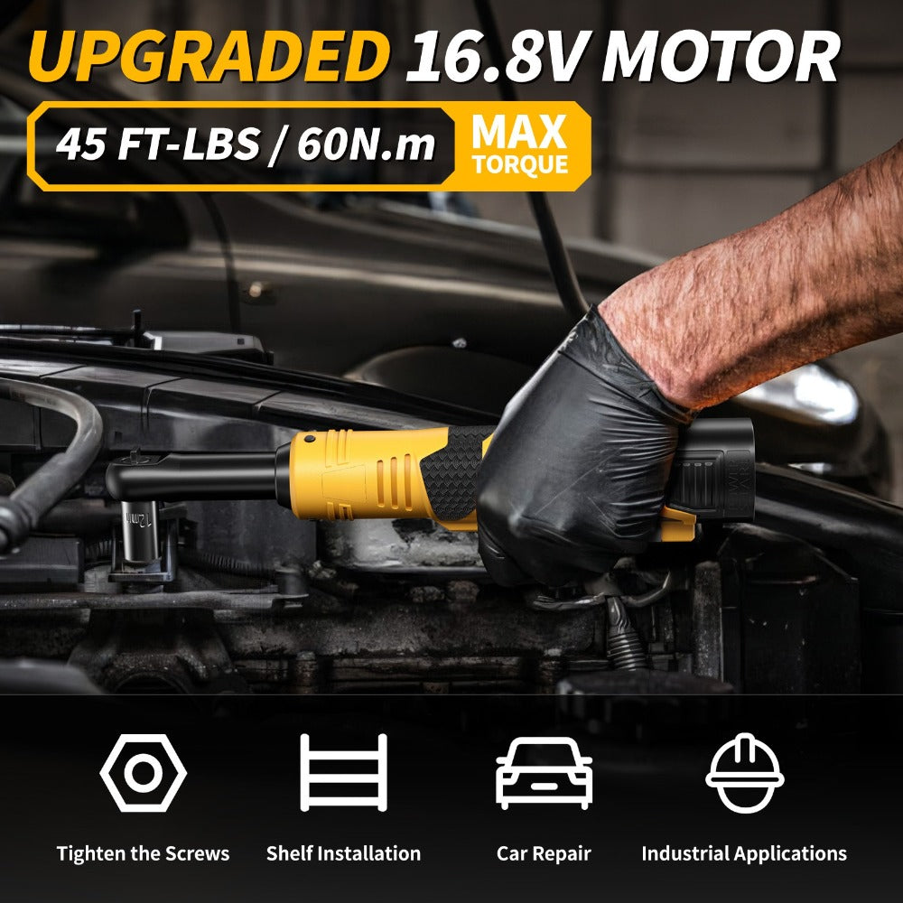 Cordless Electric Ratchet Wrench Set 3/8 inch Variable Speed Trigger Ergonomic Grip 9 Sockets Lithium-Ion Battery Powered for Car Repair Automotive Maintenance Home DIY Yellow 1 or 2 Battery Pack