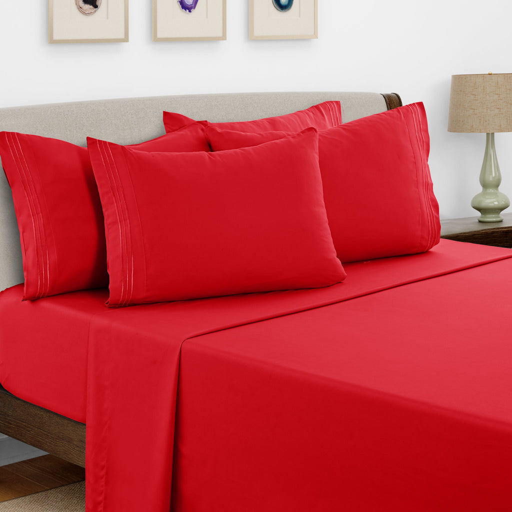Bed Sheets Set 6 Piece - Soft Brushed Microfiber Fitted Sheet with 16¡± Deep Pocket, Flat Sheet & Embroidered Pillowcases, Hotel Luxury Cooling Bedding, All Seasons, 20 Colors