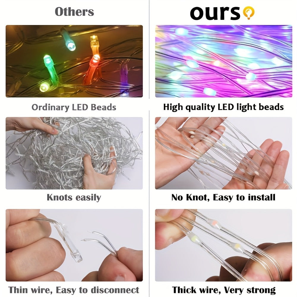Christmas Tree Waterfall Fairy Lights 200 LED with Star Top Decoration, 8 Lighting Modes ¡ª Battery, Solar & USB Powered Indoor Outdoor Colorful Cascading Holiday Light Strip