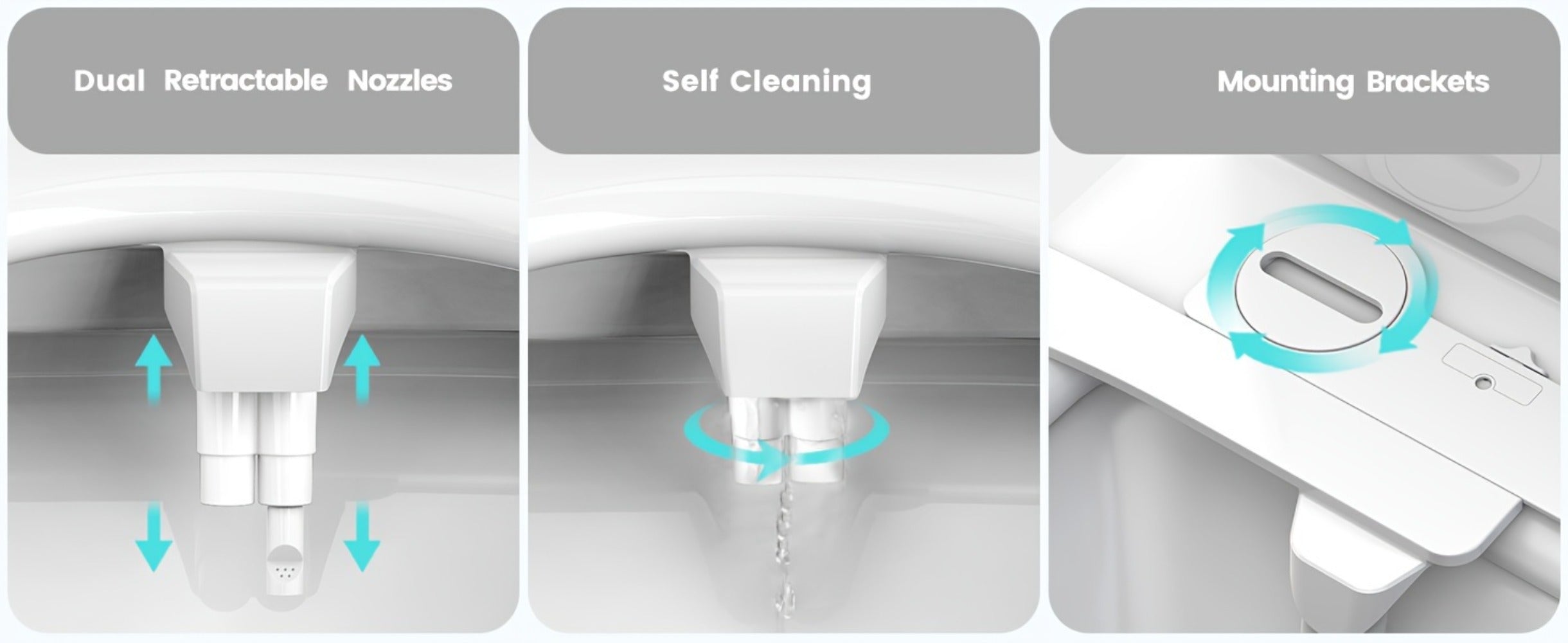 Bidet Attachment for Toilet - Dual Retractable Nozzle Non-Electric Self-Cleaning Fresh Water Bidet Sprayer, Adjustable Water Pressure, Fits Most Toilets, Brass T-Adapter & Metal Hose Included, Easy Install