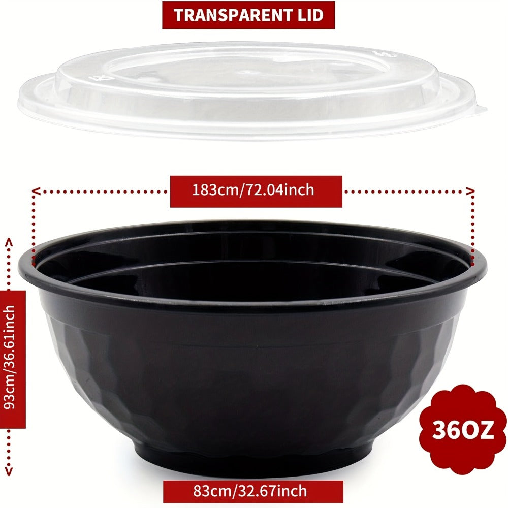 Salad Bowls with Lids 36oz Black Diamond Shape Disposable Leak-Proof Food Storage Containers Plastic Lunch Boxes for Restaurant Takeout Meal Prep 20 to 150 Sets