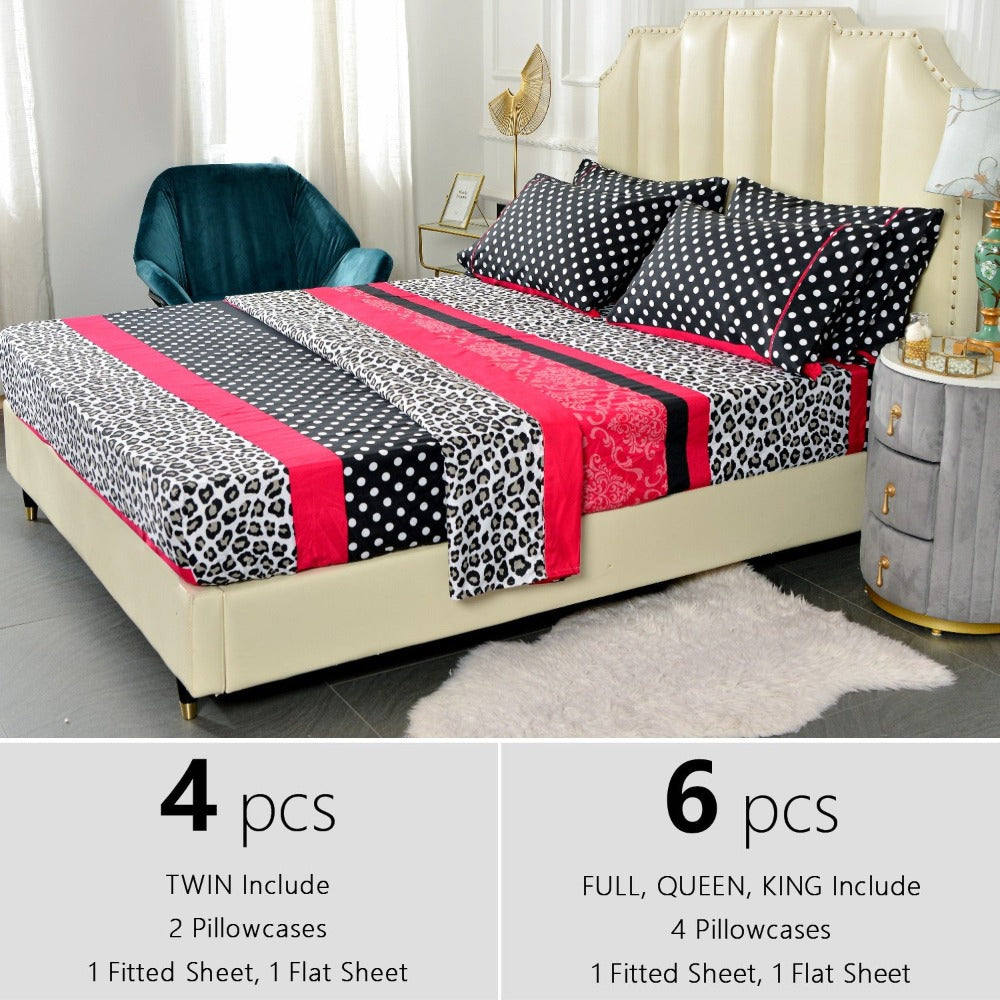 Microfiber Bed Sheet Set 4/6 Pcs ¨C Soft Breathable Patchwork Printed Bedding with Deep Pocket Fitted Sheet, Wrinkle-Resistant Easy Care ¨C Twin, Full, Queen, King Sizes Available
