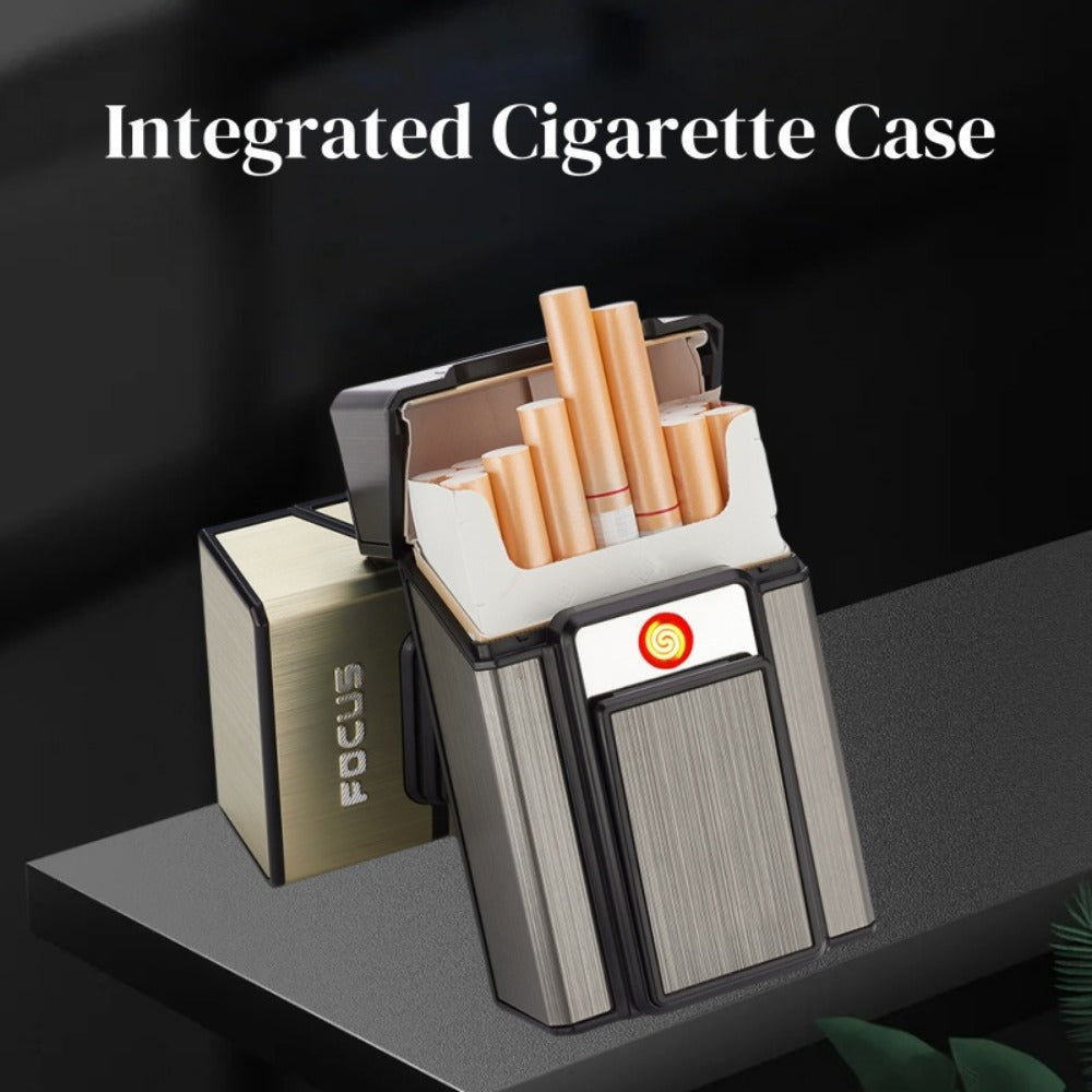Cigarette Case with Built-in USB Rechargeable Lighter, Tungsten Filament Windproof Electric Igniter, One-Button Pop-Up, Holds 20 Cigarettes, Compatible with Soft & Hard Packs ¨C Travel Cigarette Holder