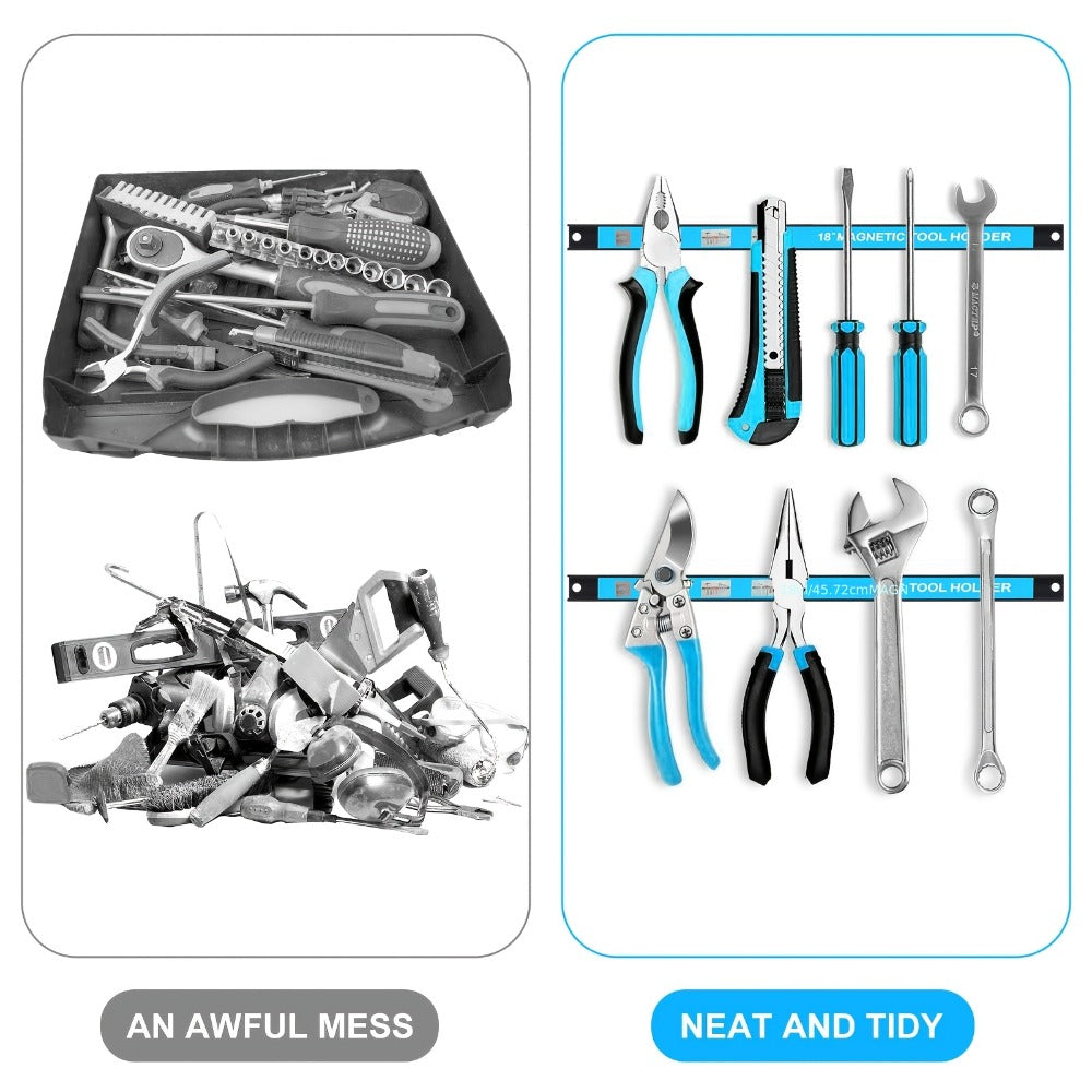Magnetic Tool Bar Wall Mount Tool Holder 12/18 Inch ¨C Heavy Duty Iron Magnetic Knife Strip & Tool Rack for Kitchen, Workshop & Garage | Wall Mounted Tool Organizer for Knives, Chisels & Hardware Tools