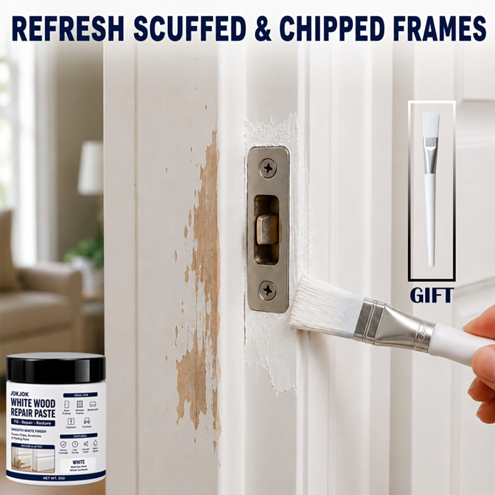Wood Repair Filler Paste - White Trim Repair for Door Frames, Window Frames, Baseboards & Cabinets - Covers Scratches, Chips & Peeling Paint - Fast Drying Water-Based Formula