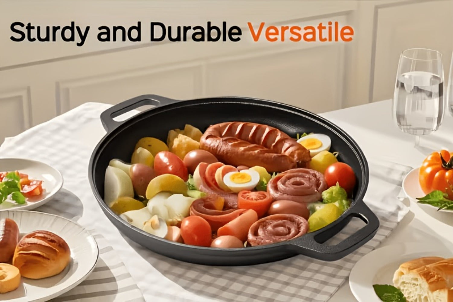 Cast Iron Skillet 11 Inch Pre-Seasoned Round Grill Pan with Dual Loop Handles ¨C Even Heating for Oven, Stovetop, Campfire & Grill | Heavy-Duty Kitchen Cookware for Pizza, Steak & More