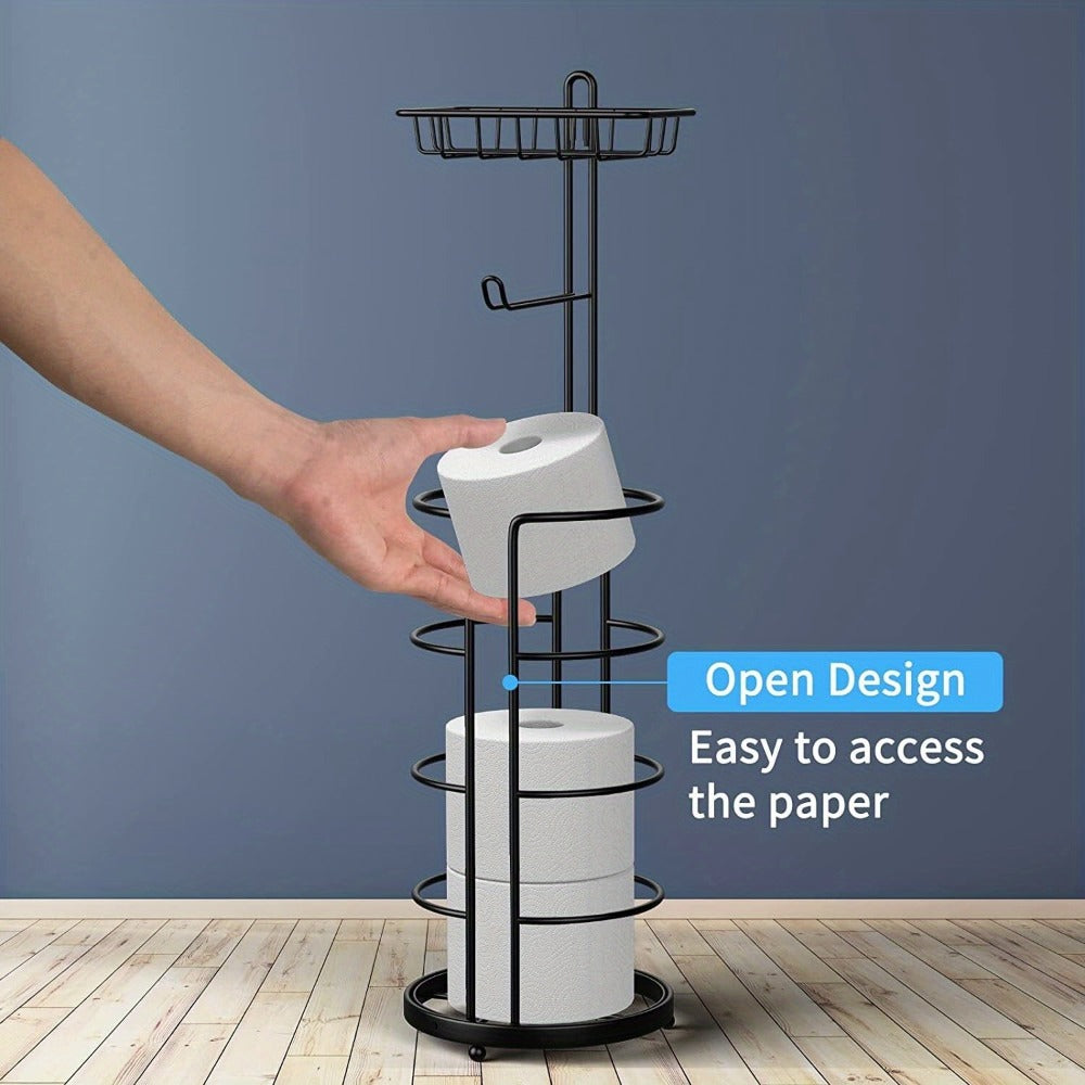 Toilet Paper Holder Floor Standing with Shelf 4-Roll Storage Rack Freestanding Bathroom Paper Organizer for Bathroom Bedroom Balcony Courtyard Black 1 or 2 Pack