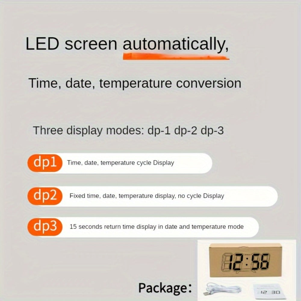 3D LED Digital Alarm Clock Colorful Night Light Home Decor Bedroom Desk Clock USB Powered