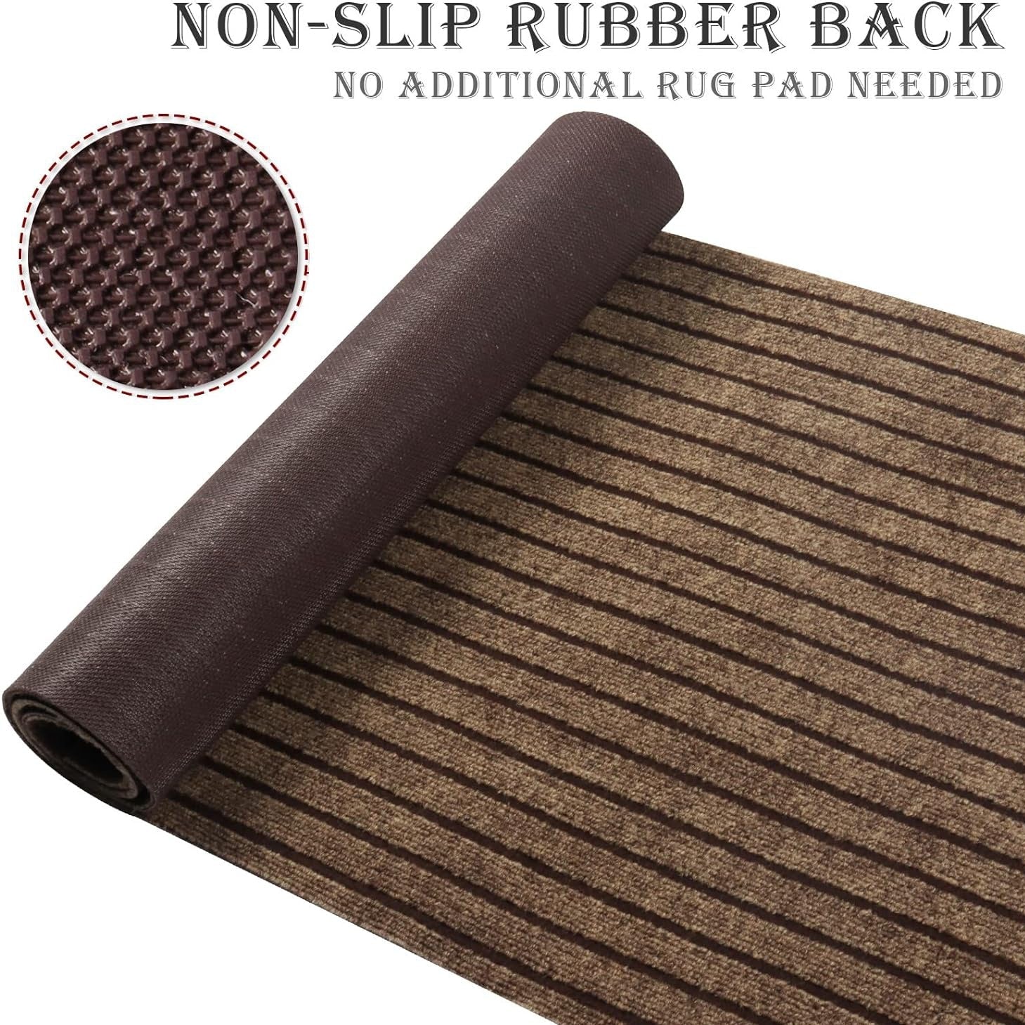 Runner Rug Non-Slip Rubber Backing Indoor Outdoor Hallway Kitchen Entryway Bedroom Carpet Runner Stain Resistant Low Pile Easy Clean Multiple Sizes 2FT Wide 8 Colors Grid Strip