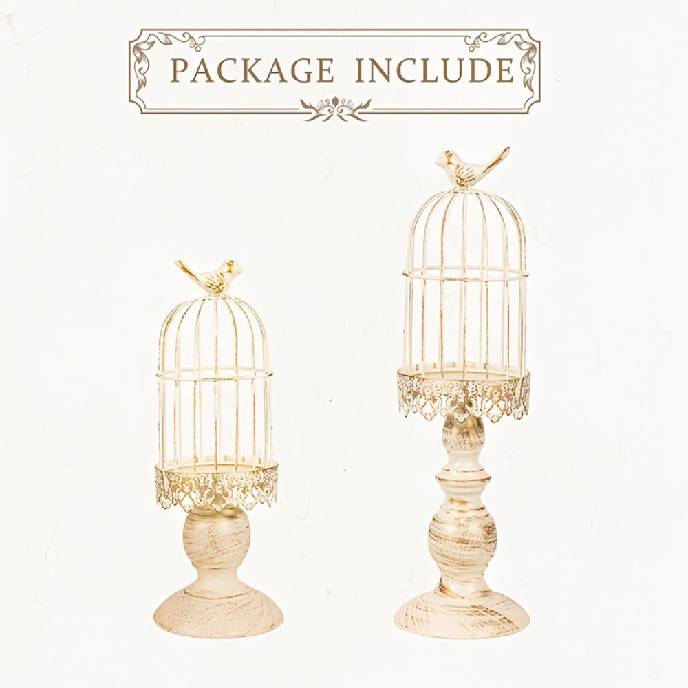 Birdcage Candle Holders Set of 2, Vintage Metal Candlestick Holders with Polished Finish ¡ª Wedding Table Centerpieces, Home Decor & Christmas Decoration | Black & White