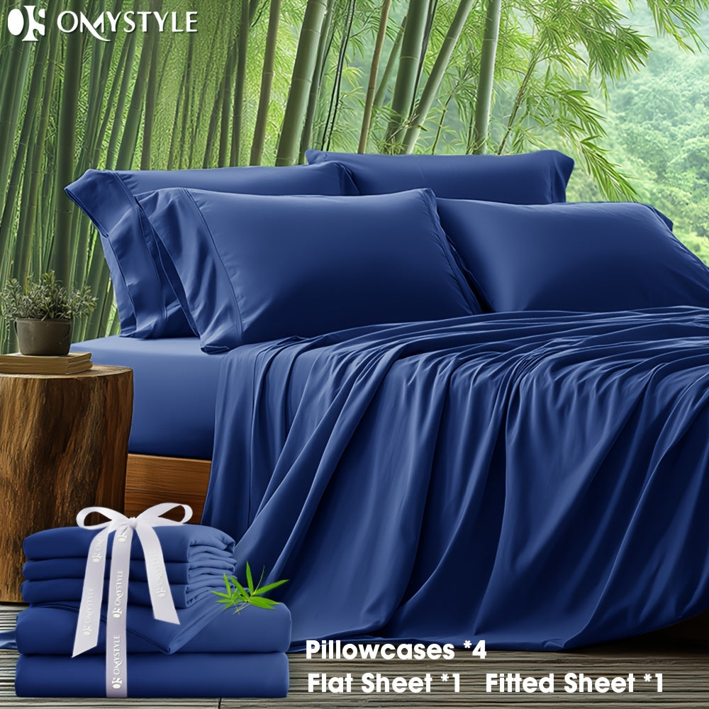 Bamboo Blend Bed Sheet Set 6pcs ¨C Flat Sheet, Fitted Sheet & 4 Pillowcases, Ultra Soft Lyocell Viscose Breathable Bedding for Hot Sleepers, Deep Pocket Twin Full Queen King, 11 Colors