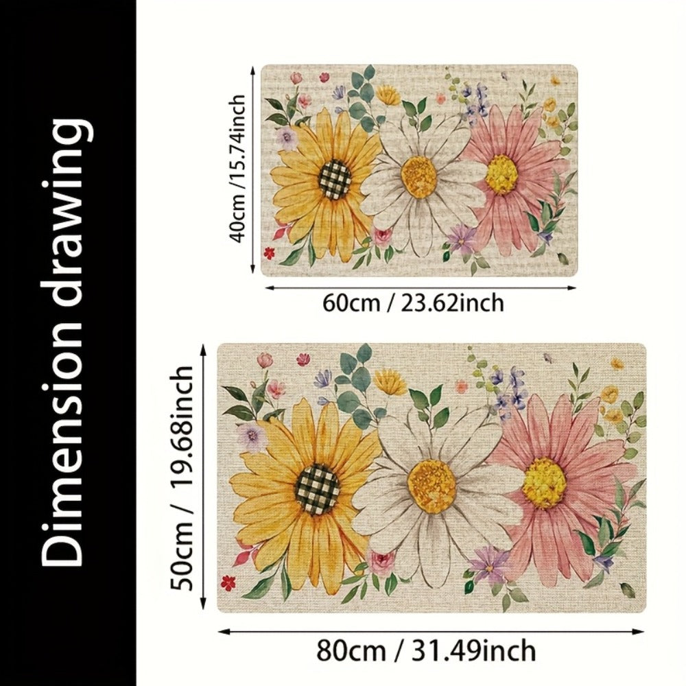 Sunflower Daisy Doormat Floral Welcome Mat Flannel Non-Slip Rug for Front Door Entryway Bathroom Kitchen, Spring Summer Seasonal Decor, 10mm Thick, Single & Set Options