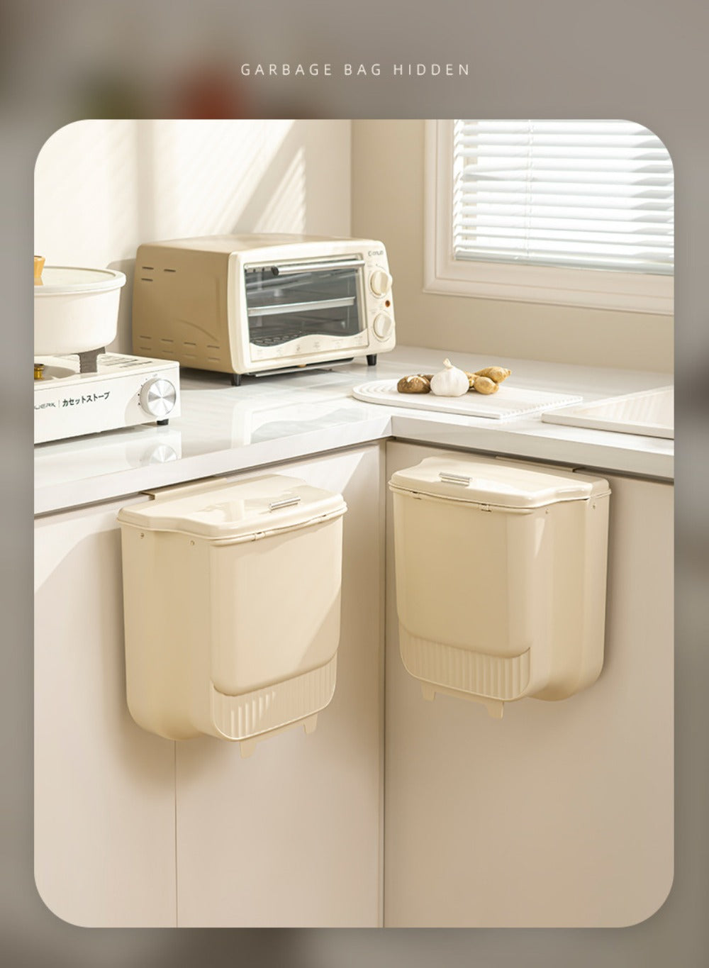 Collapsible Trash Can with Lid Wall Mounted Cabinet Door Hanging Waste Bin 1.85 Gallon Kitchen Bathroom Odor Control Space Saving Garbage Can