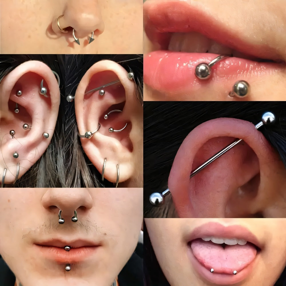 Piercing Kit Stainless Steel Random Set ¨C Nose Bone Ear Tragus Lip Belly Button Eyebrow Piercing Needle Tools with Stainless Steel Jewelry, Trendy Body Piercing Accessories for Men and Women