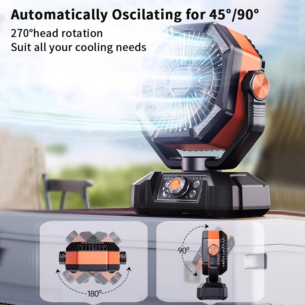 Portable Outdoor Fan 20000mAh USB Rechargeable, Infinite Speed Control Strong Wind Fan with Remote Control, High-Capacity Battery Powered Fan for Camping, Hiking, Job Site and Outdoor Activities