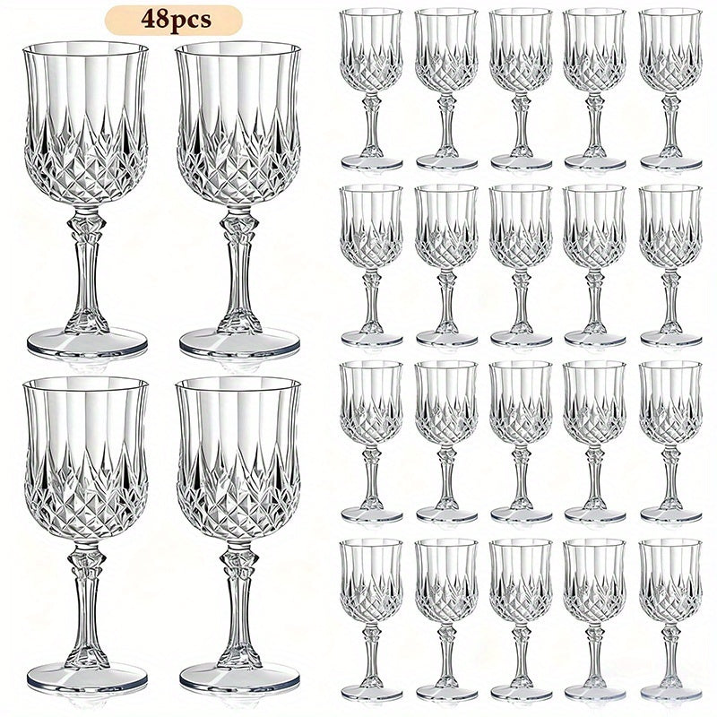 Plastic Crystal Champagne Goblets 48pcs Shatterproof Stackable 7oz Reusable Wine Glasses for Wedding Party Christmas Halloween Elegant Vintage Tableware Drink Cups