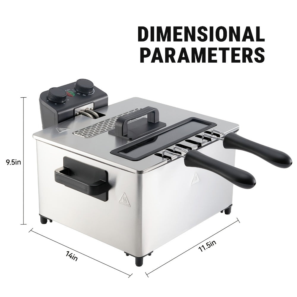 Electric Deep Fryer 1700W, Large Deep Fryer with Adjustable Time & Temperature Control, Stainless Steel Frying Basket, Lid with View Window, 101.44oz / 1.32gal Capacity, Home Kitchen Countertop Fryer