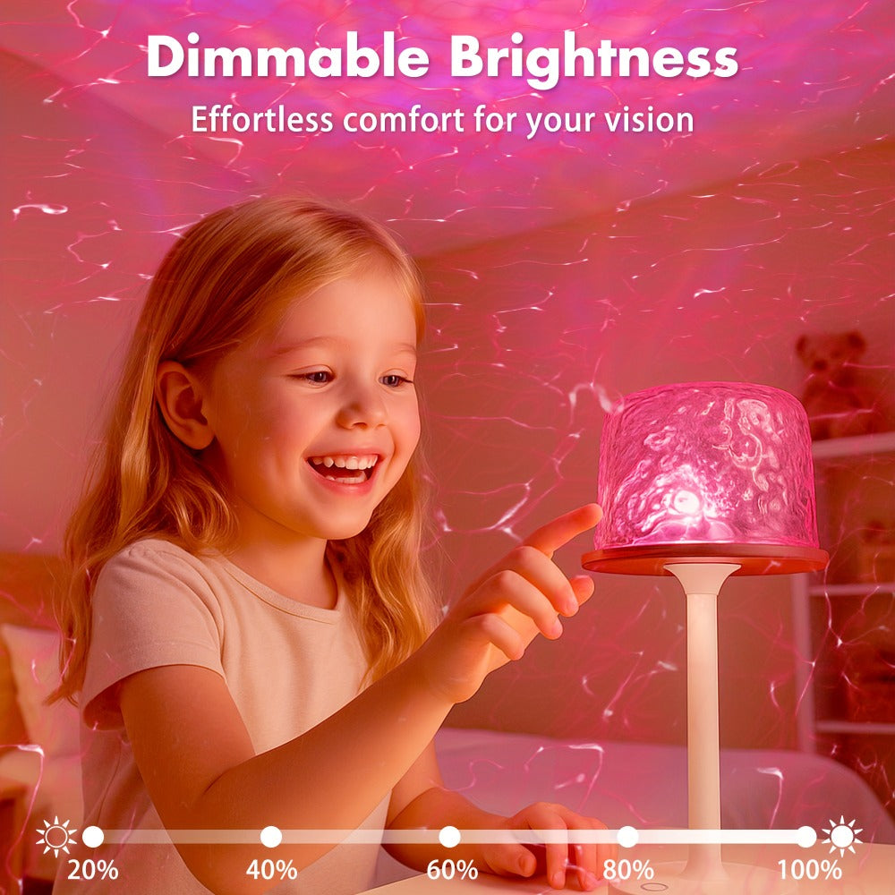Ocean Wave LED Projector Lamp ¨C 16 Color Rechargeable Cordless Night Light with Remote, Water Ripple Atmosphere Lamp for Bathroom Bedroom, Portable Table Lamp, RGB & Wood Base Options