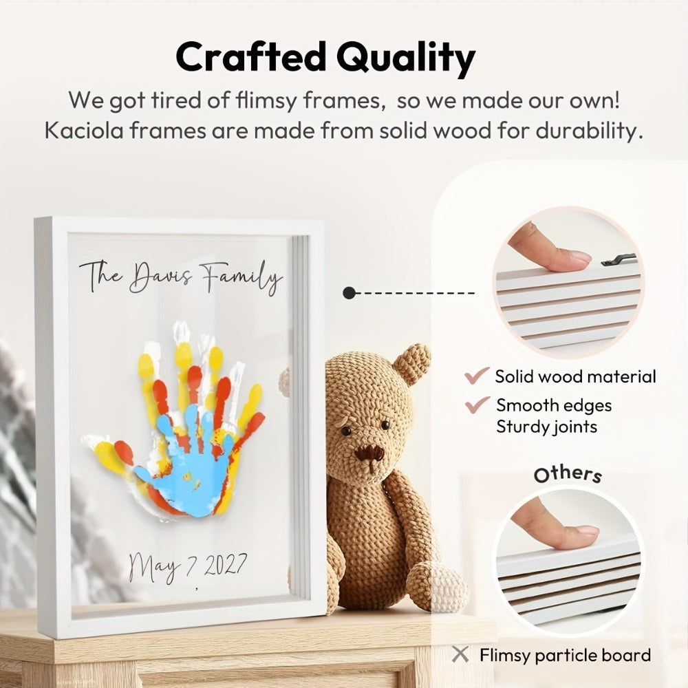 Handprint Kit for Family - DIY Wooden Keepsake Frame with Paint, Baby Hand & Footprint Craft Set, Cherished Memory Keepsake Box, Unique Gift for New Parents, Home Decor Nursery Art
