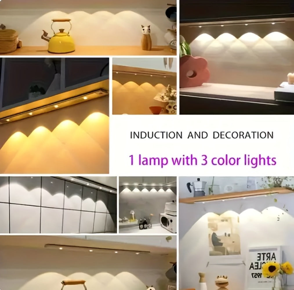 Motion Sensor LED Strip Light USB Rechargeable ¨C 3-Color Dimmable Wireless Night Light for Kitchen, Wardrobe, Cabinet, Shoe Cabinet & Bedroom (20cm / 30cm / 40cm / 50cm, 1 or 2 Pack)