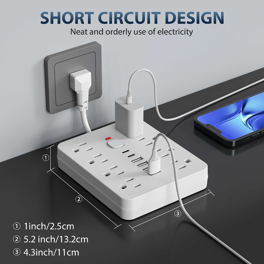 Power Strip Surge Protector 14-in-1 with 8 AC Outlets, 4 USB & 2 Type-C Ports ¨C Flat Plug Space-Saving Extension Cord, Compact Multi-Plug Outlet Expander for Home Office Desk & Kitchen