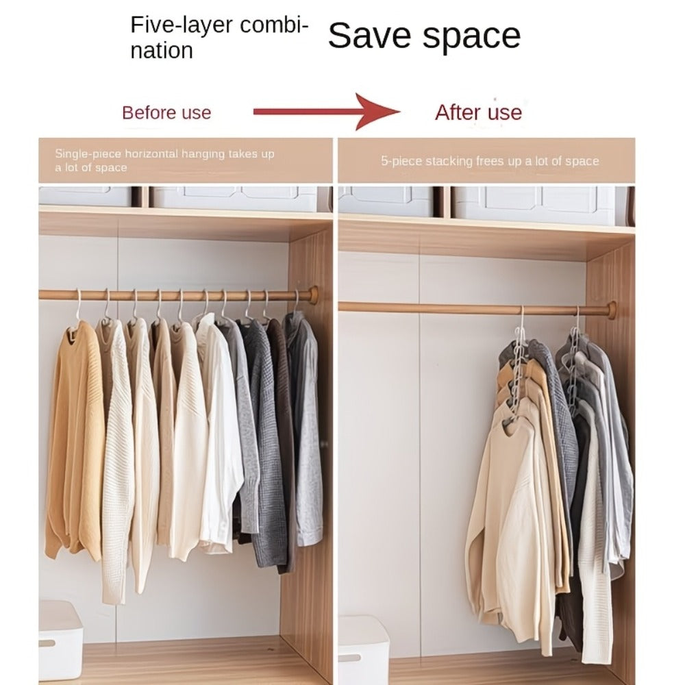 Space Saving Hangers 5-in-1 Multi-Layer Metal Closet Organizer | Heavy Duty Non-Slip Foam Pads | 2 Pack Clothes Hanger for Coats Sweaters Suits T-Shirts Closet Space Saver
