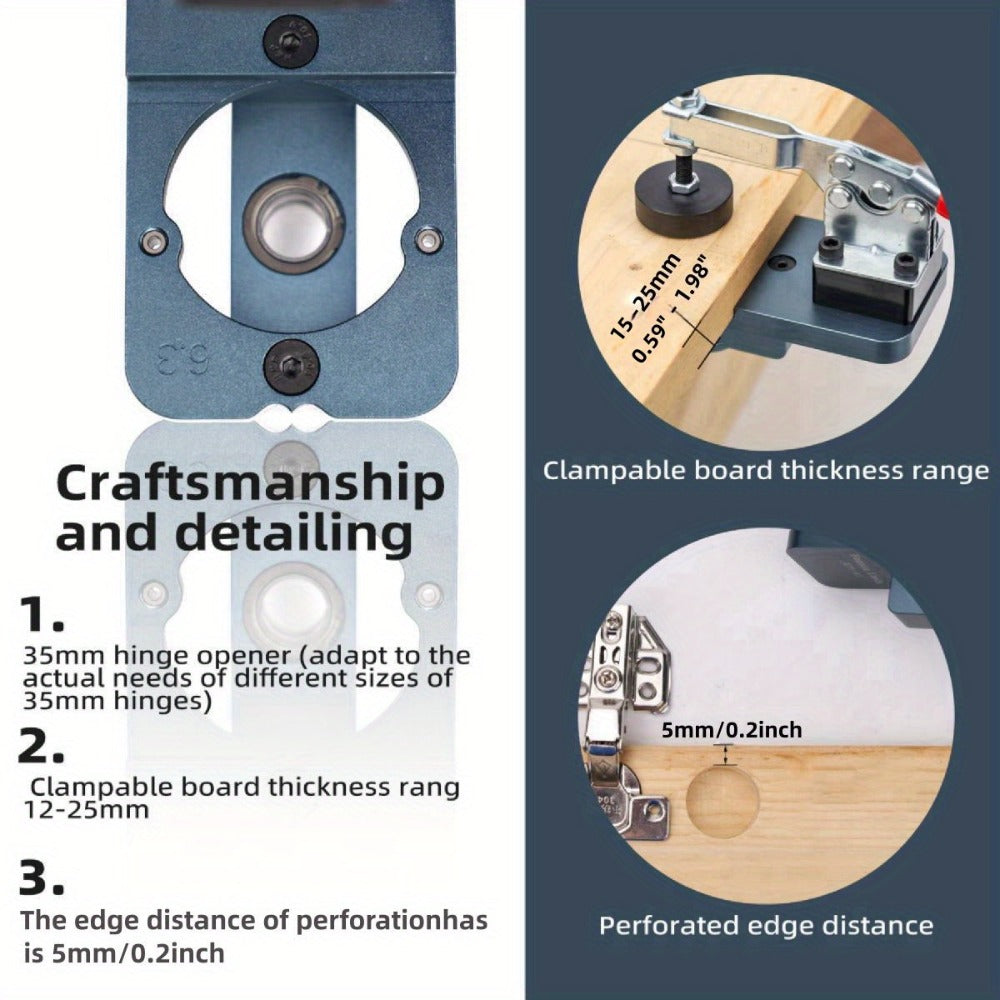 35mm Hinge Drilling Jig Kit Aluminum Alloy Cabinet Door Hinge Hole Opener Template Puncher Locator for Woodworking Door Cabinet Wardrobe Hinge Installation 15-25mm Boards