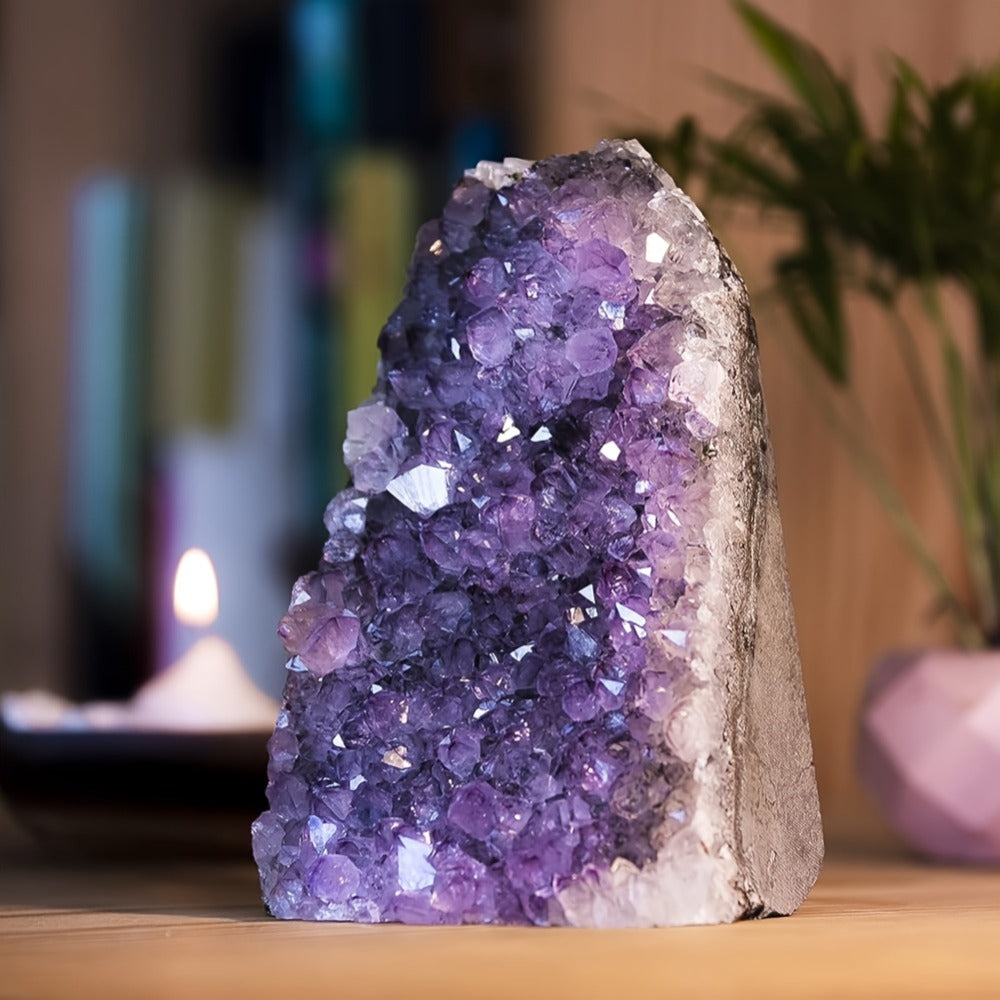 Amethyst Crystal Cave Cluster Natural Uruguayan Polished Edges Geode Home Office Decor Meditation Healing Crystal Birthday Holiday Hanukkah Thanksgiving Gift