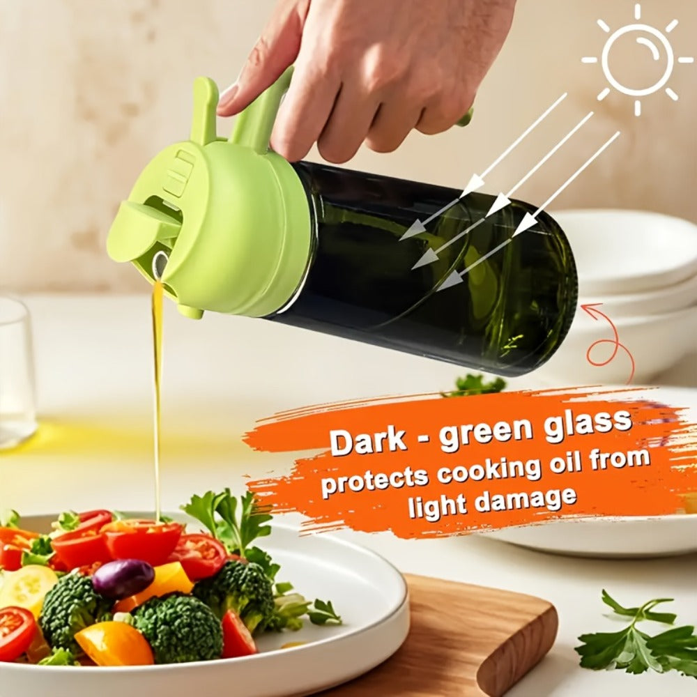 Glass Olive Oil Dispenser Bottle 2pcs 2-in-1 Oil Dropper and Cooking Sprayer with Automatic Flip Cap Spill Proof Food Grade for Kitchen BBQ Outdoor Cooking