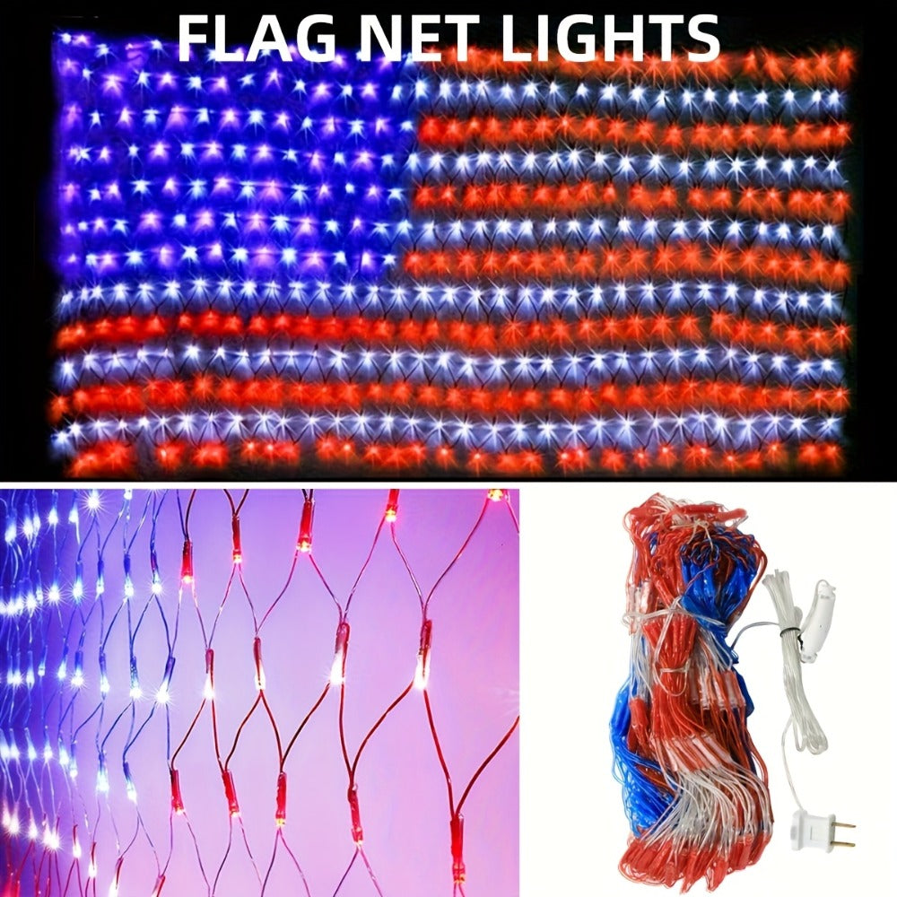 American Flag LED Net Light 420 LEDs ¨C Patriotic String Lights for 4th of July, Memorial Day, Independence Day, Christmas & New Year, Indoor Outdoor Garden Yard Decor, Plug-In 6.6x3.3ft