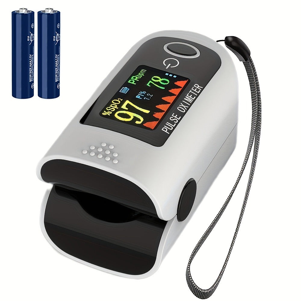 Fingertip Pulse Oximeter Blood Oxygen Monitor ¨C SpO2, Heart Rate & Perfusion Index Display, Digital Finger Clip O2 Meter for Home Use & Sports, Batteries Included