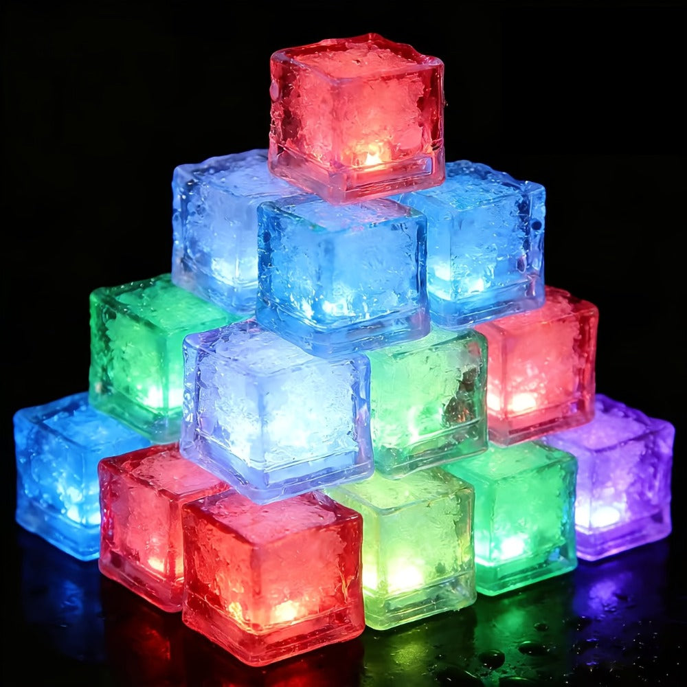 LED Ice Cube Lights Reusable Mixed Color, Flashing Sensory Light-Up Ice Cubes for Bar, Party & Wedding Decoration ¡ª Bulk Set of 24 or 48 | Eco-Friendly Promotional Event Lights