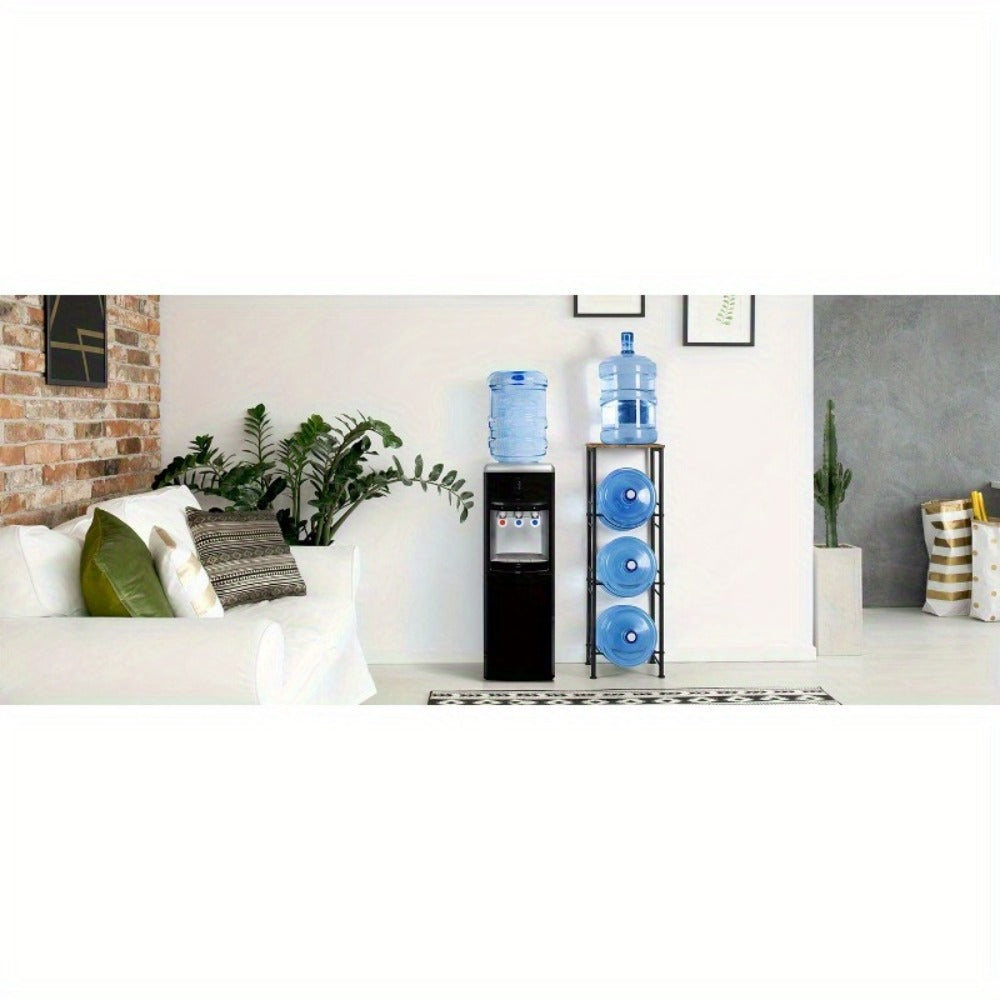 5-Gallon Water Jug Holder 3-Tier ¨C Heavy Duty Water Bottle Rack Organizer with Top Shelf & Adjustable Legs for Kitchen, Living Room & Office ¨C Particleboard & Steel Frame, White, Brown & Black