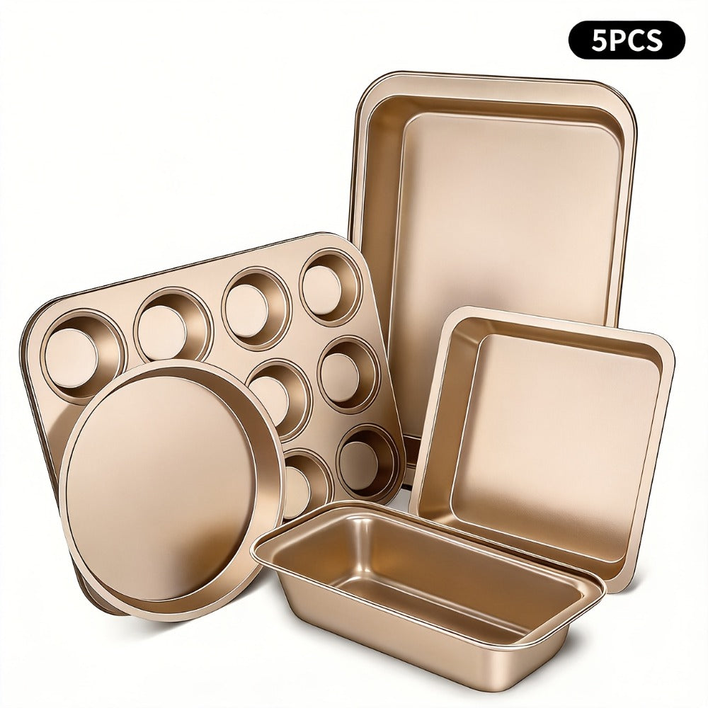 Nonstick Bakeware Set Stackable Space-Saving - Round & Square Pans, Waffle Tray, Cookie Sheet, Dishwasher Safe, Carbon Steel Baking Pan Set for Oven, 2pcs / 5pcs / 10pcs Options