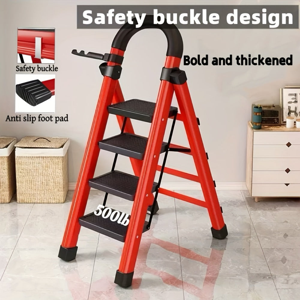 Portable Folding Step Ladder 3/4/5-Step, 500 lbs Weight Capacity, Heavy Duty Non-Slip Plastic Step Stool Ladder, Lightweight Foldable Ladder for Household, Kitchen, Office & Industrial Use