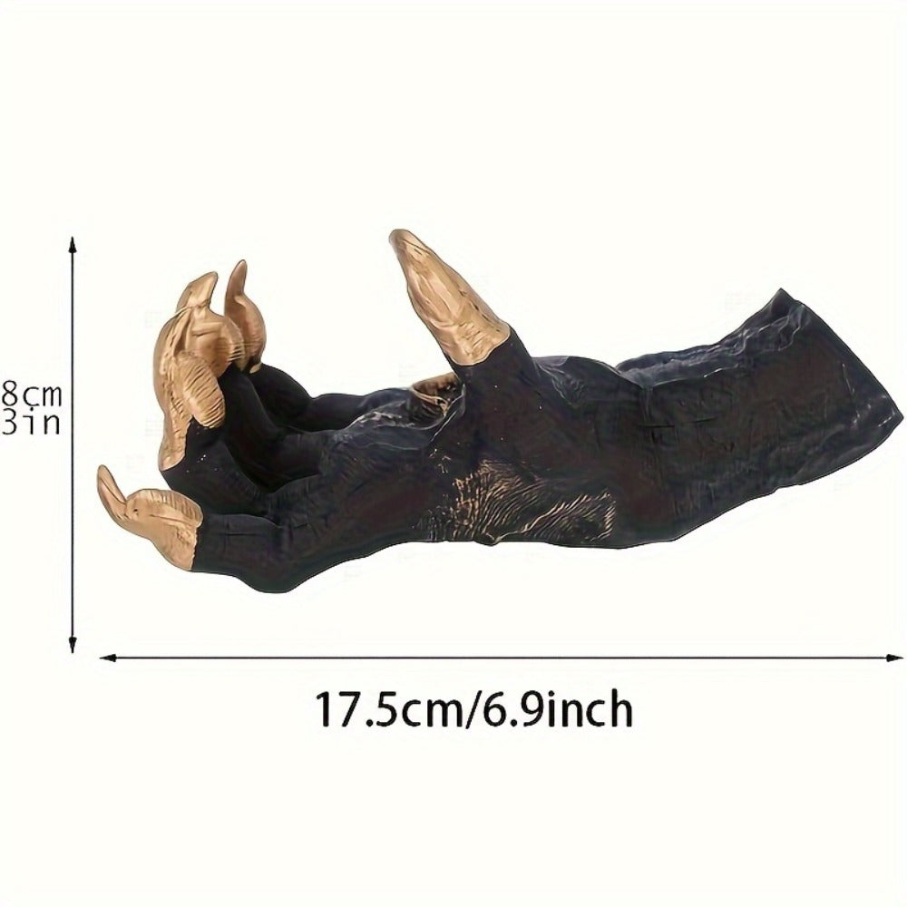 Gothic Demon Hand Wall Hanging Statue Devil Claw Sculpture Halloween Wall Art Decor for Living Room Bedroom Hallway Vintage Gothic Home Decor with Hook Key Holder Black and Gold